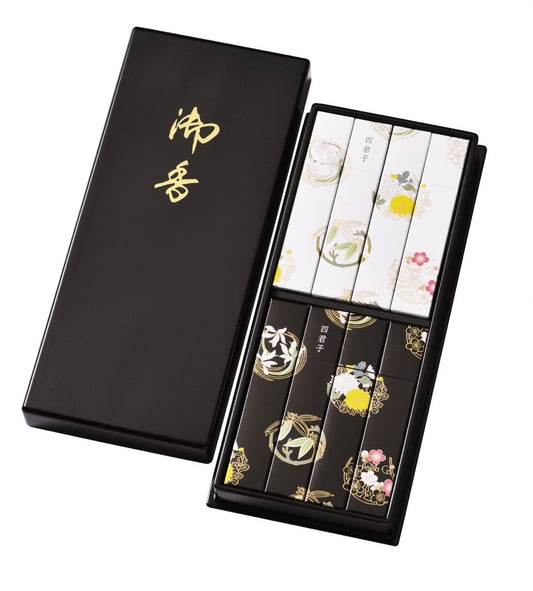 Black lacquered gift box | 8 boxes of flowers - plum, chrysanthemum, bamboo and orchid